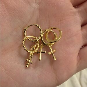 Gold Cross Hoop Earrings